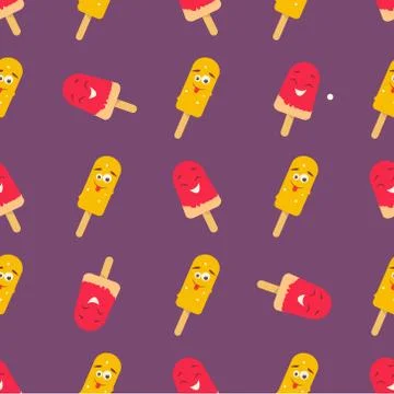 Bright pattern with funny smiling ice-cream Stock Illustration
