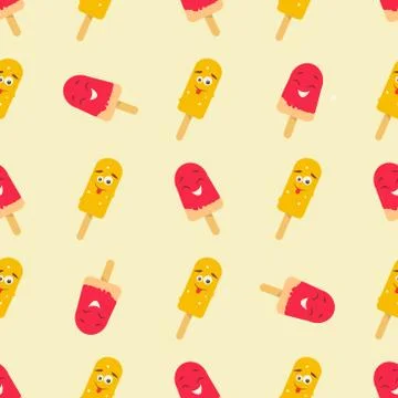 Bright pattern with funny smiling ice-cream Stock Illustration