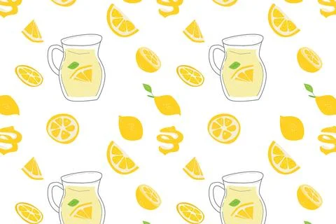 Bright pattern with lemonade and lemon slices. Stock Illustration