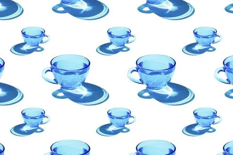 Bright pattern made with blue glass of water with sharp strong shadow isolate Stock Photos