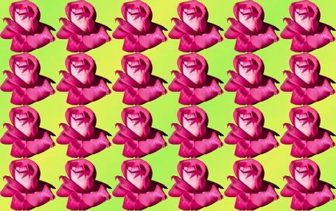 Bright pattern of pink roses flower heads on green Stock Illustration