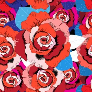 Bright pattern of red roses Illustrazione stock