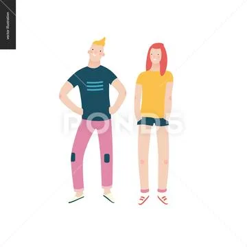 Bright people portraits - young man and woman Stock Illustration
