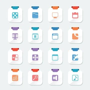 Bright Phone Performance, Internet and Office Icons Stock Illustration