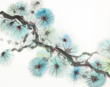 Bright pine branch Stock Illustration