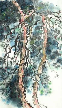 Bright pine tree Stock Illustration