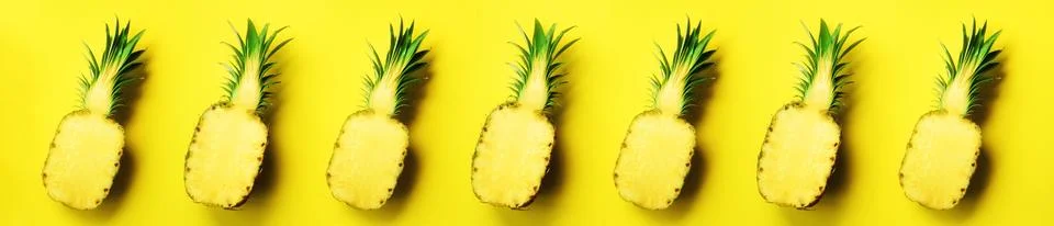 Bright pineapple pattern for minimal style. Top View. Pop art design, creative Stock Photos