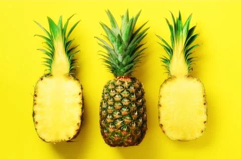 Bright pineapple pattern for minimal style. Top View. Pop art design, creative Stock Photos