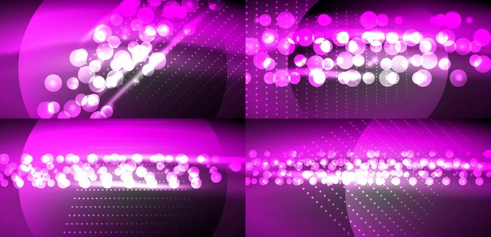 Bright pink abstract background. Bubbles, lines, dots create dynamic visual Stock Illustration