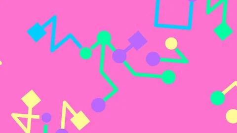 Bright pink abstract background with geometric shapes and connected line figu Stockillustratie