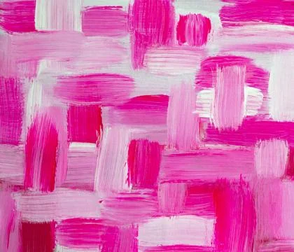 A bright pink abstract drawing consisting of strokes of oil paint in white and Stock Illustration