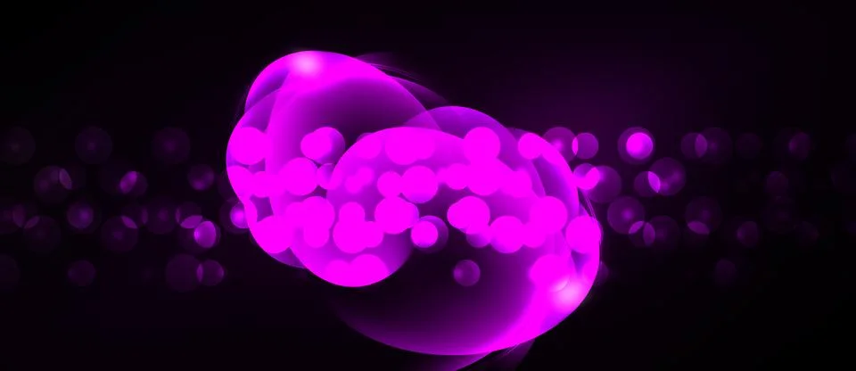 Bright pink abstract form dominates dark background. Numerous small glowing.. Stock Illustration