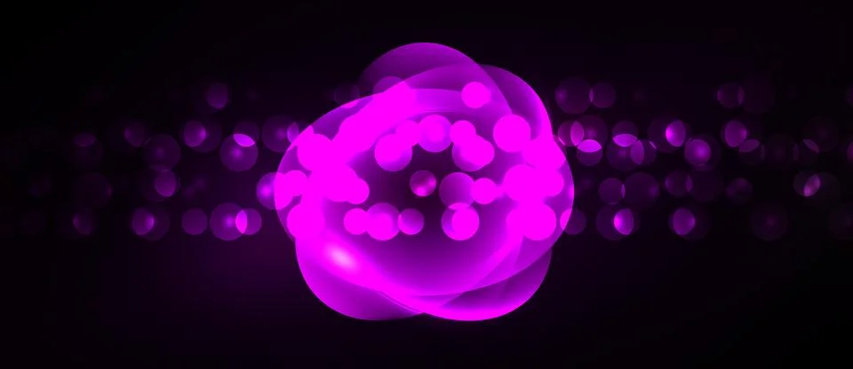 Bright pink abstract form dominates dark background. Numerous small circles Stock Illustration