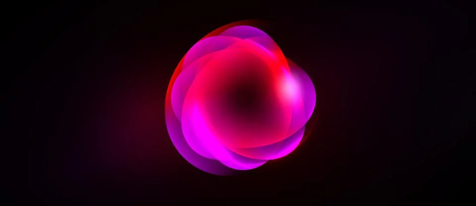 Bright pink abstract form glows against dark background. Layers create depth, Stock Illustration