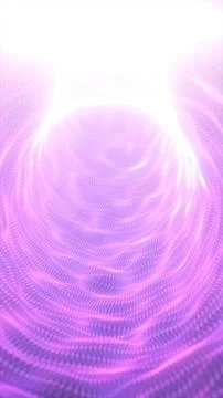 Bright pink and purple wireframe tunnel with glowing mesh waves, white ligh.. Stock Illustration