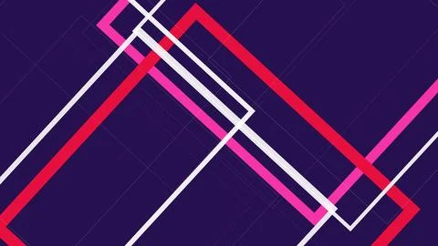 Bright pink and red angular forms intersect across a deep purple field, cre.. Illustrazione stock