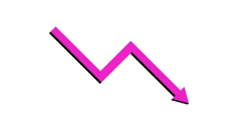 Bright pink arrow points downward with jagged lines Stock Footage 347072805
