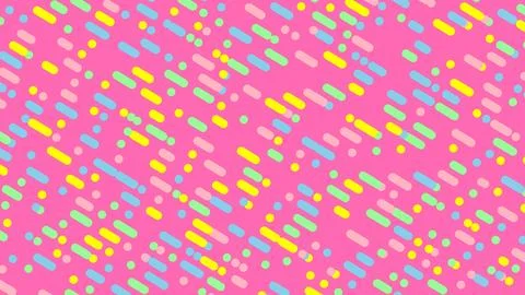 Bright pink backdrop covered with diagonal pastel confetti shapes in yellow,  Illustration