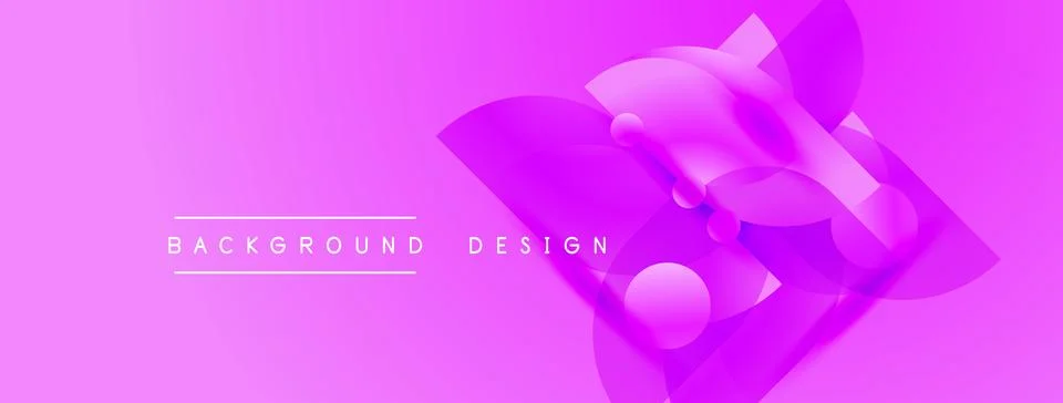 Bright pink backdrop features abstract geometric shapes. Spheres, cubes overl Stock Illustration