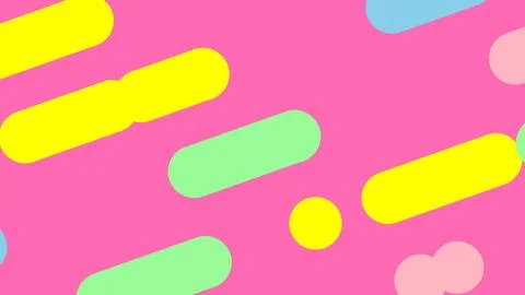Bright pink backdrop with scattered pastel and neon shapes including yellow r Stock Illustration