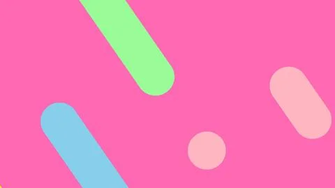 Bright pink background with scattered rounded shapes in green, blue, peach an 库存插图