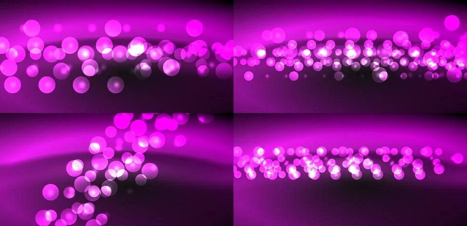 Bright pink bubbles float against dark background. Soft glow creates festive, Stock Illustration
