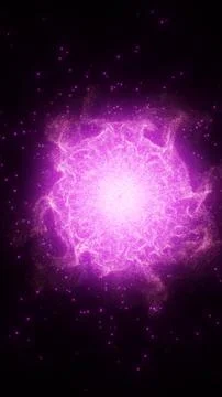Bright pink energy cloud explosion with glowing particles on dark backgroun.. Stock Illustration