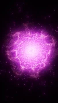 Bright pink energy cloud explosion with glowing particles on dark backgroun.. Stock Illustration