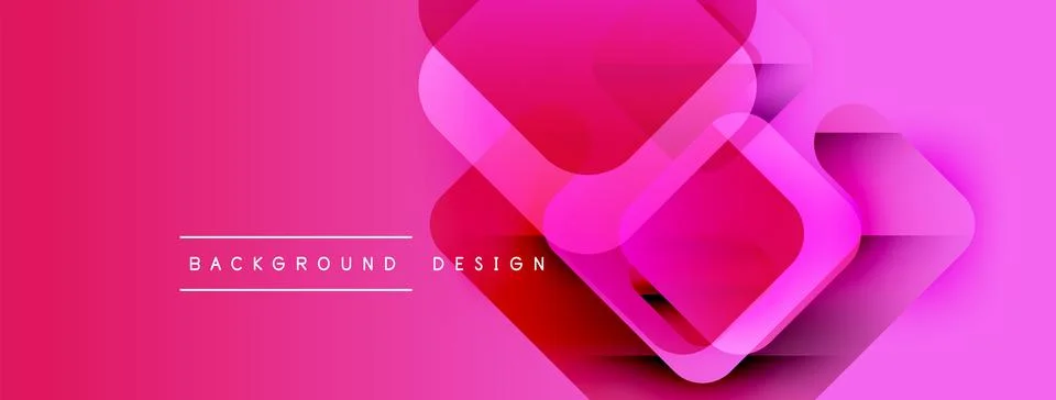 Bright pink gradient background features overlapping square shapes. Modern Stock Illustration