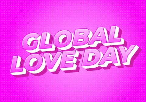 Bright pink halftone background with bold 3d white lettering reading global.. Illustrazione stock