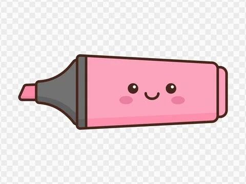 Bright pink highlighter pen vector illustration featuring a cute kawaii smi.. Stock Illustration