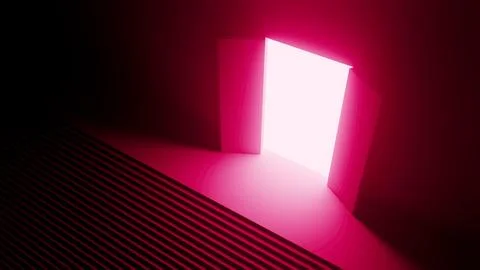 Bright pink light shining through open door in dark room Stock Illustration