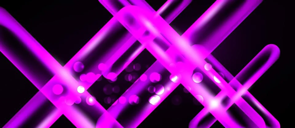 Bright pink lines intersect over black background. Circles add visual texture Stock Illustration