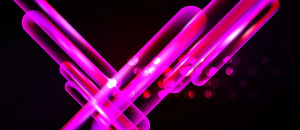 Bright pink lines intersect over black background. Glowing effects create Stock Illustration
