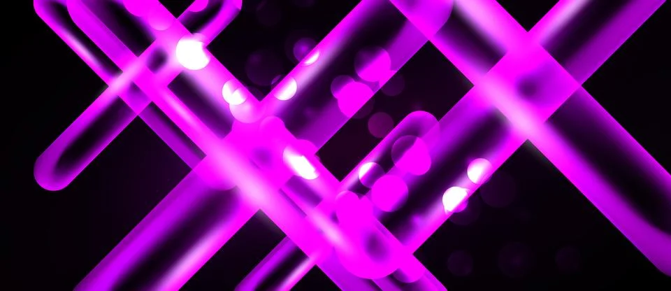 Bright pink lines intersect over dark background. Bokeh effects add visual Stock Illustration
