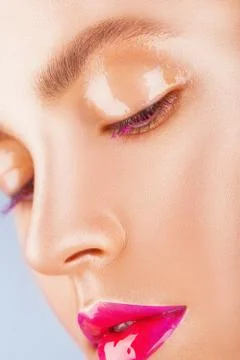 Bright pink lips Stock Photos