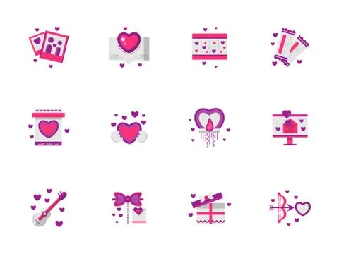 Bright pink love vector icons set Stock Illustration