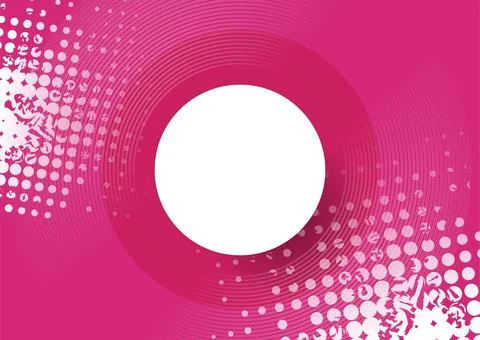 Bright pink minimal halftone dots abstract background with white circle Illustrazione stock
