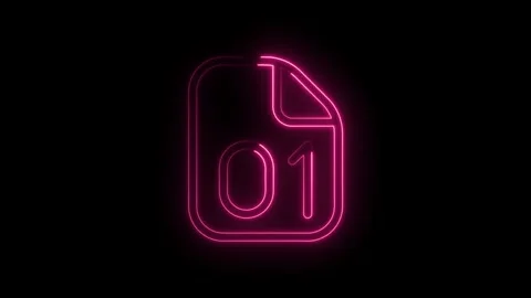 Bright pink neon document file icon animation on black background first ver.. Stock Footage 314544596