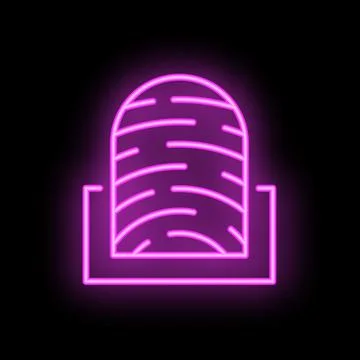 Bright pink neon microphone glowing on black background Stock Illustration
