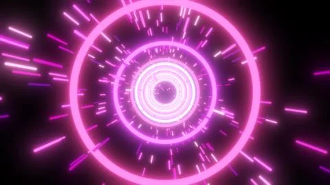 Bright pink neon sci-fi tunnel with glowing rings and fast light streaks, h.. Stock Illustration