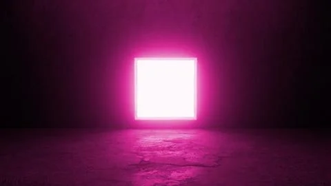Bright pink neon square light illuminating dark grunge concrete room Illustrazione stock