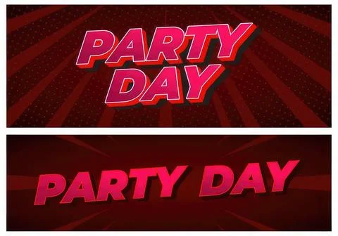 Bright pink party day text on a red background with rays Stock Illustration
