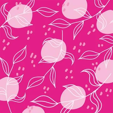 Bright pink pattern with twigs and leaves. Background for the doll 스톡 일러스트