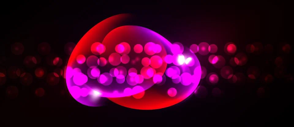 Bright pink, red bokeh effect dominates dark background. Circular shapes crea Stock Illustration