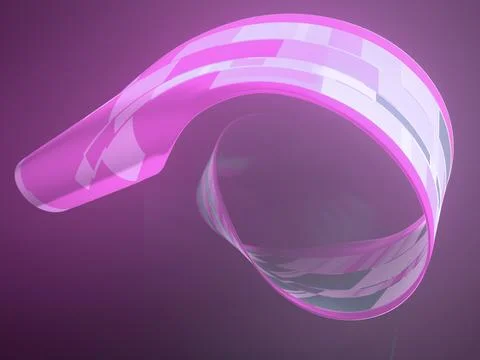 A bright pink ribbon forms an arch. Glossy surface with white digital splashe Stock Illustration