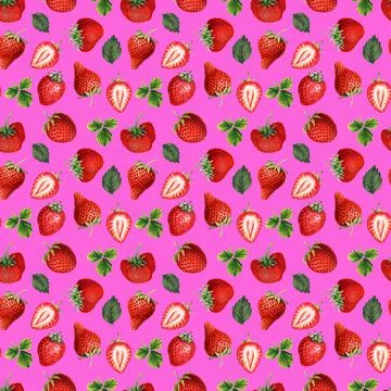 Bright Pink Scattered Strawberry Pattern Stock Illustration