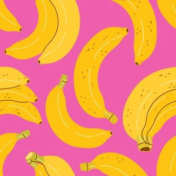 Bright pink seamless pattern with yellow bananas and tropical clusters vector Stock Illustration
