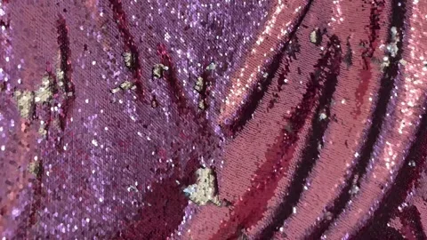 Bright pink sequins texture fabric, holiday background. Видео 346741580