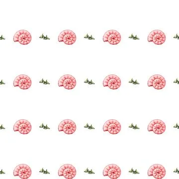 Bright pink snail shell pattern with green grass design for textiles and pa.. Stock Photos
